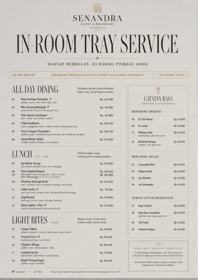 hotel in room tray hotel-menu menu template preview
