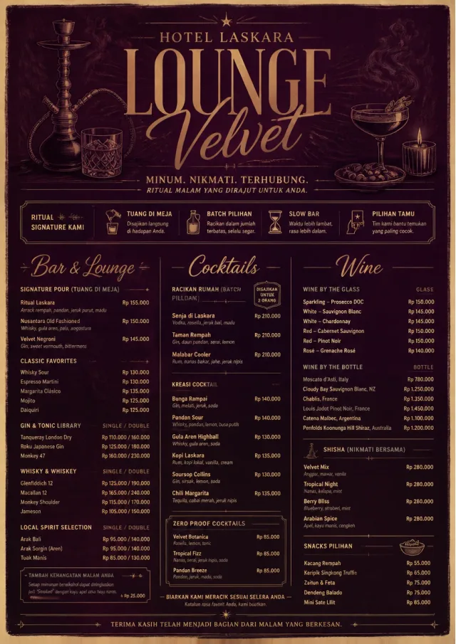 hotel lounge velvet hotel-menu menu template preview