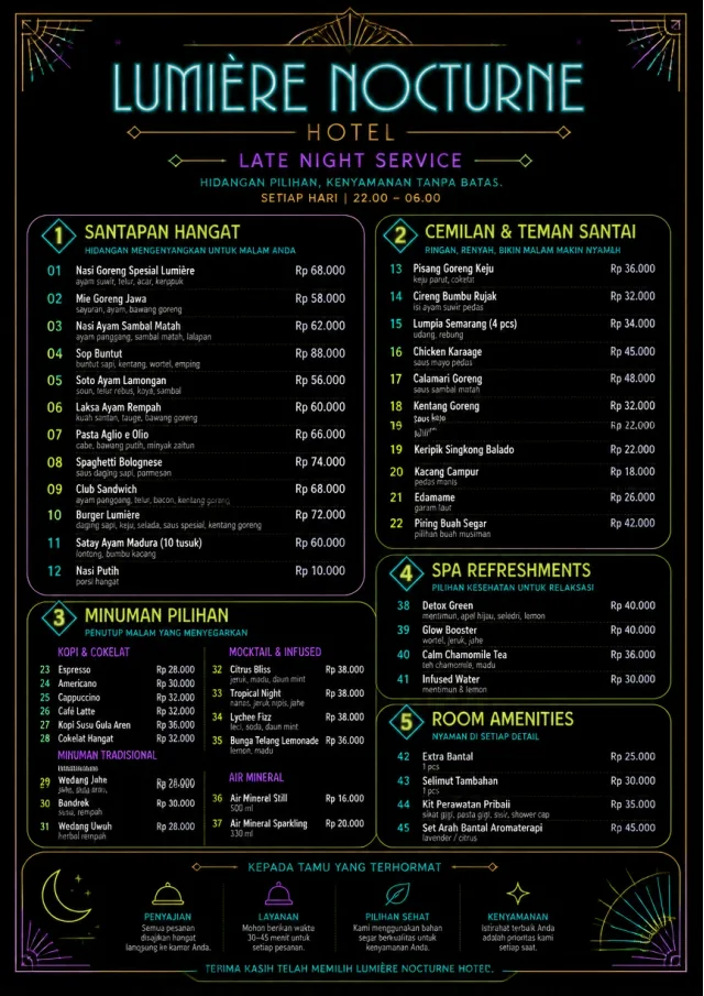 Late Night Service hotel-menu menu template preview