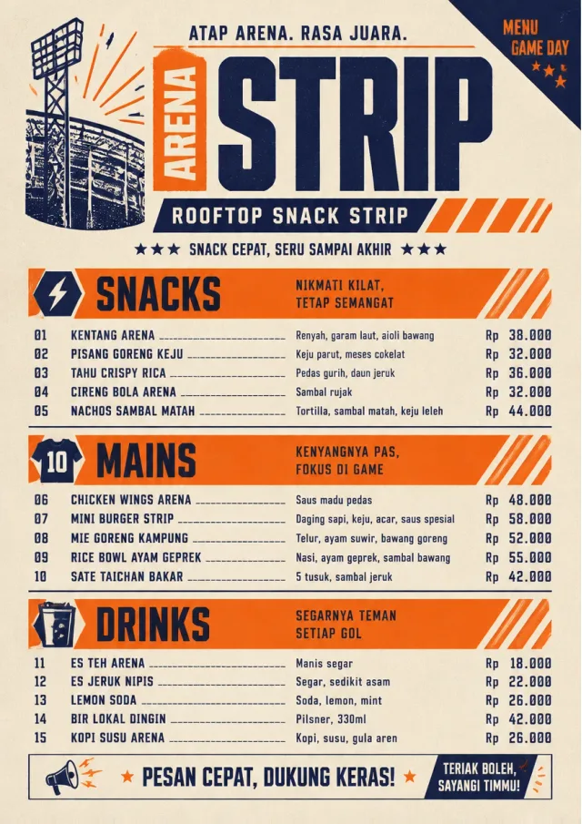 Arena Snack Strip hotel-menu menu template preview