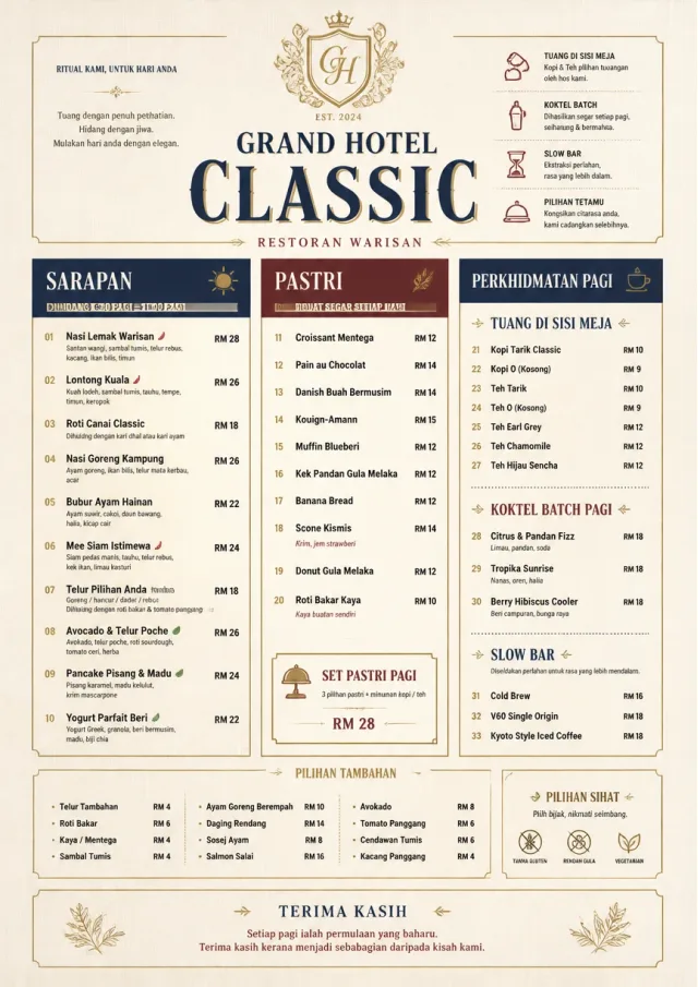 Grand Hotel Classic hotel-menu menu template preview