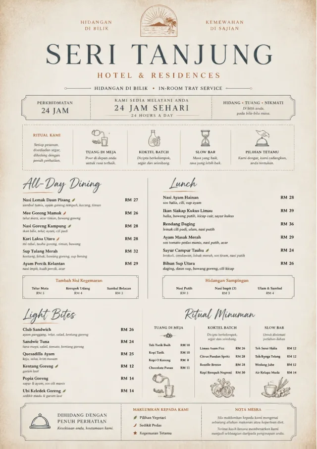 hotel in room tray hotel-menu menu template preview