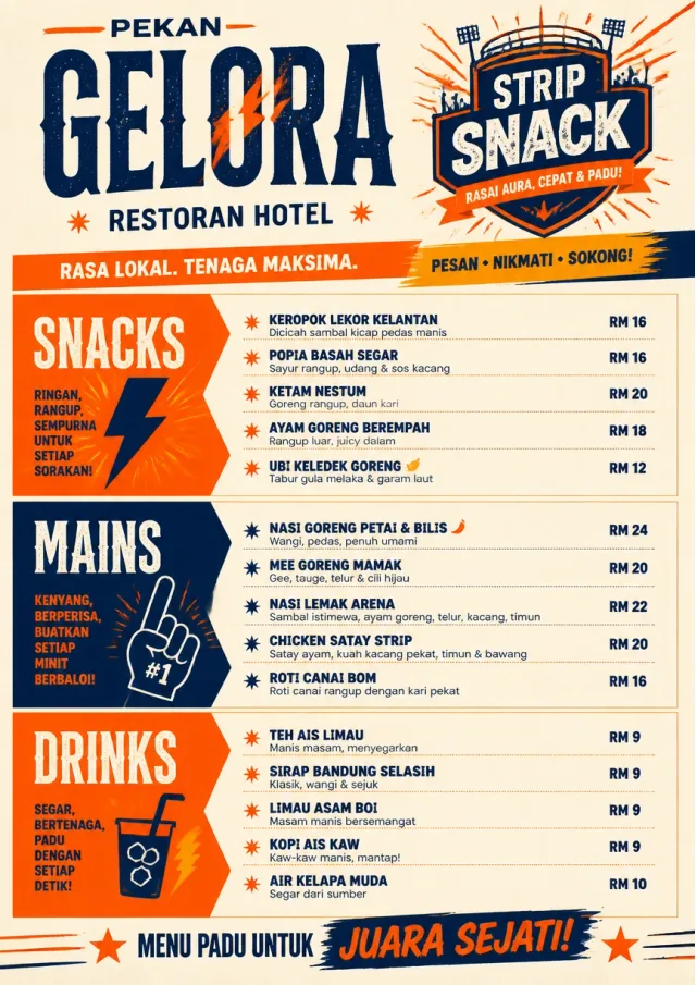 Arena Snack Strip hotel-menu menu template preview