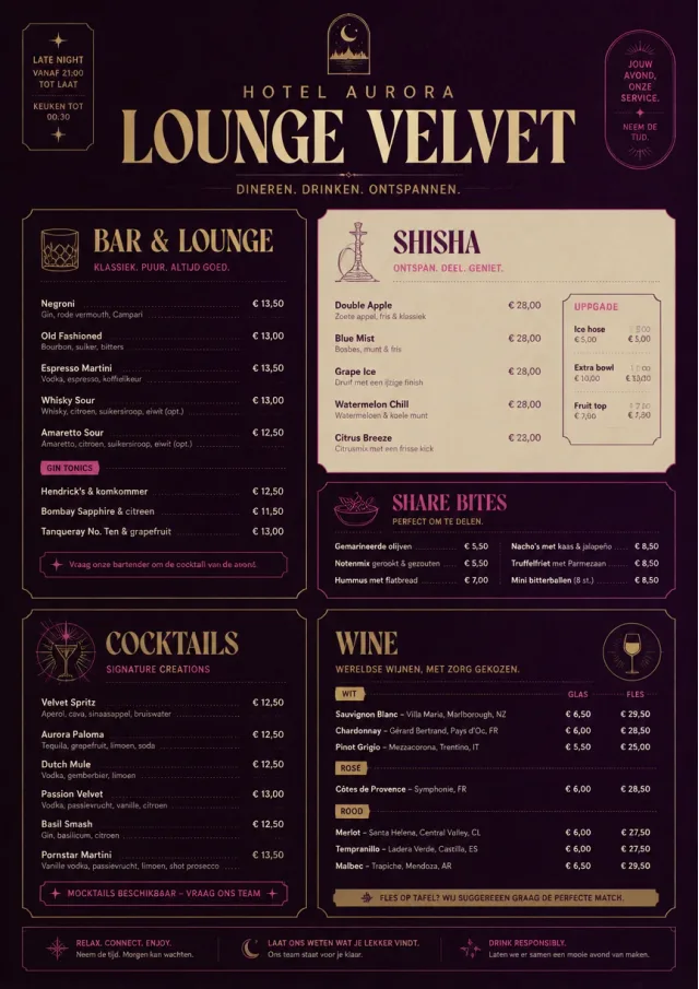 hotel lounge velvet hotel-menu menu template preview