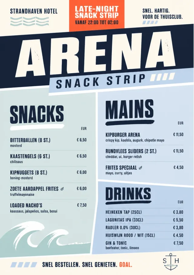 Arena Snack Strip hotel-menu menu template preview