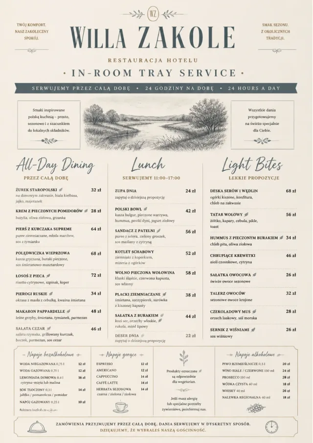 In-Room Tray Service hotel-menu menu template preview