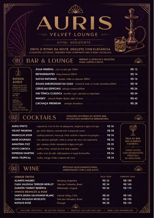 Lounge Velvet hotel-menu menu template preview
