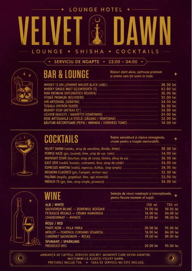 hotel lounge velvet hotel-menu menu template preview