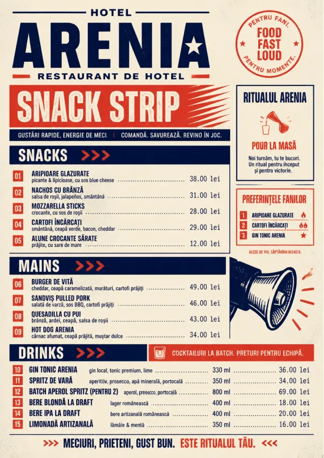 Arena Snack Strip hotel-menu menu template preview