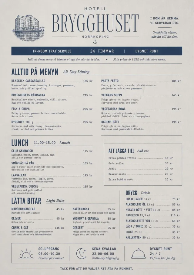 In-Room Tray Service hotel-menu menu template preview