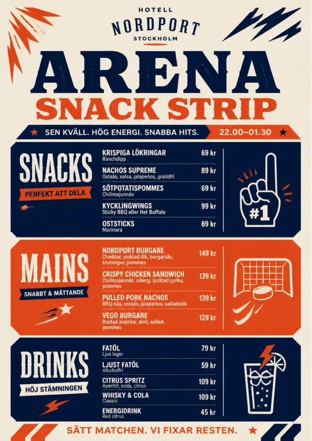 Arena Snack Strip hotel-menu menu template preview