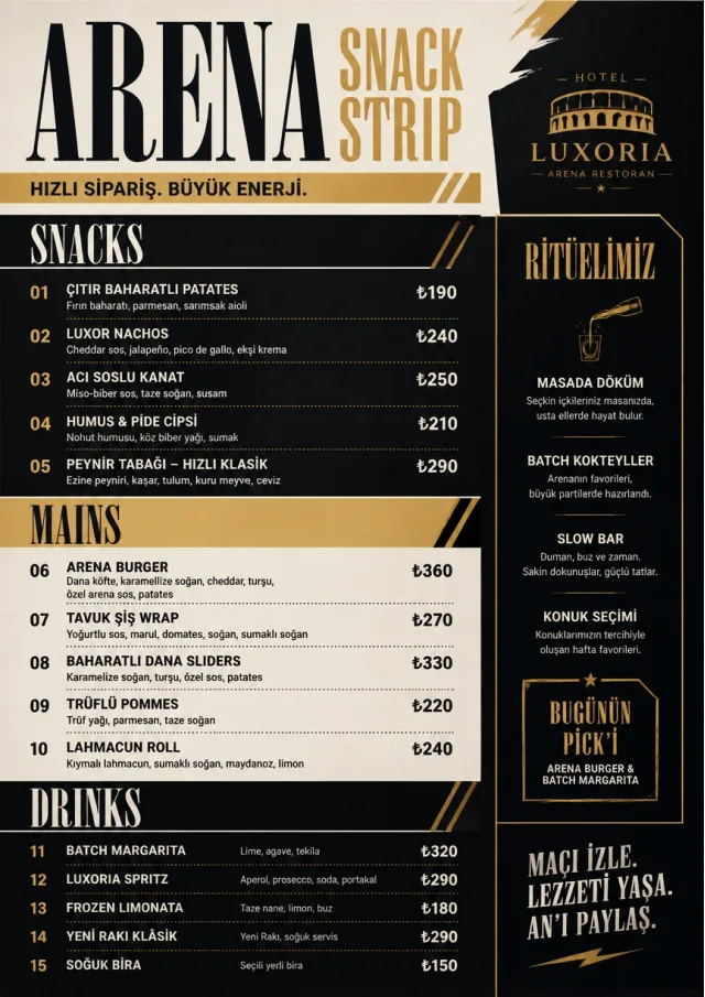 Arena Snack Strip hotel-menu menu template preview