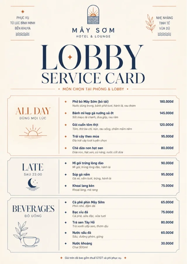 Lobby Service Card hotel-menu menu template preview