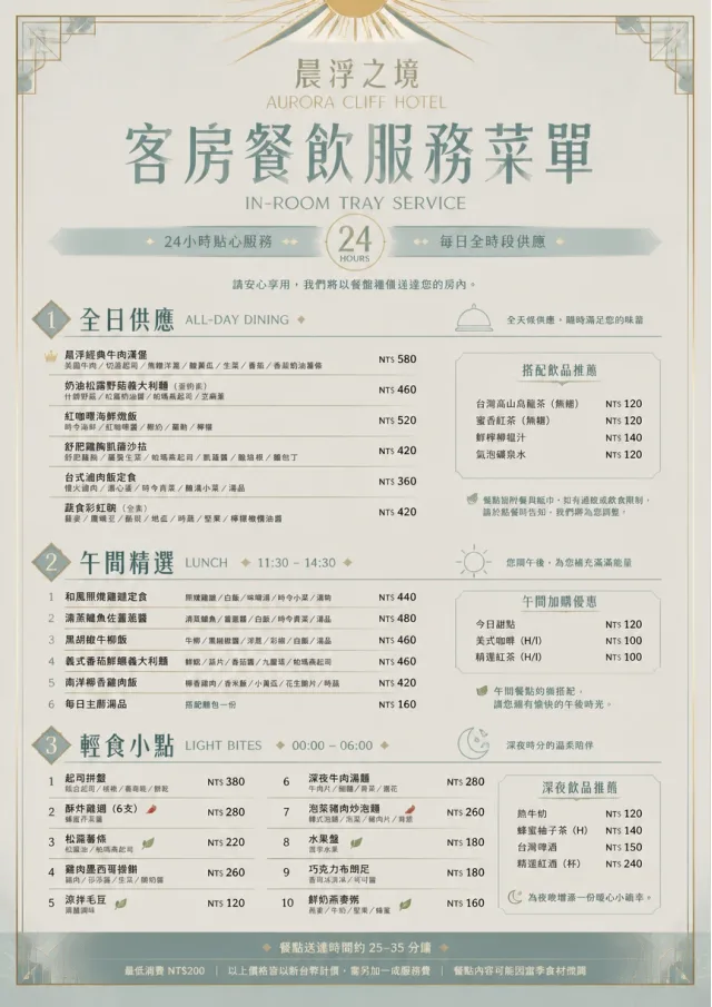 In-Room Tray Service hotel-menu menu template preview