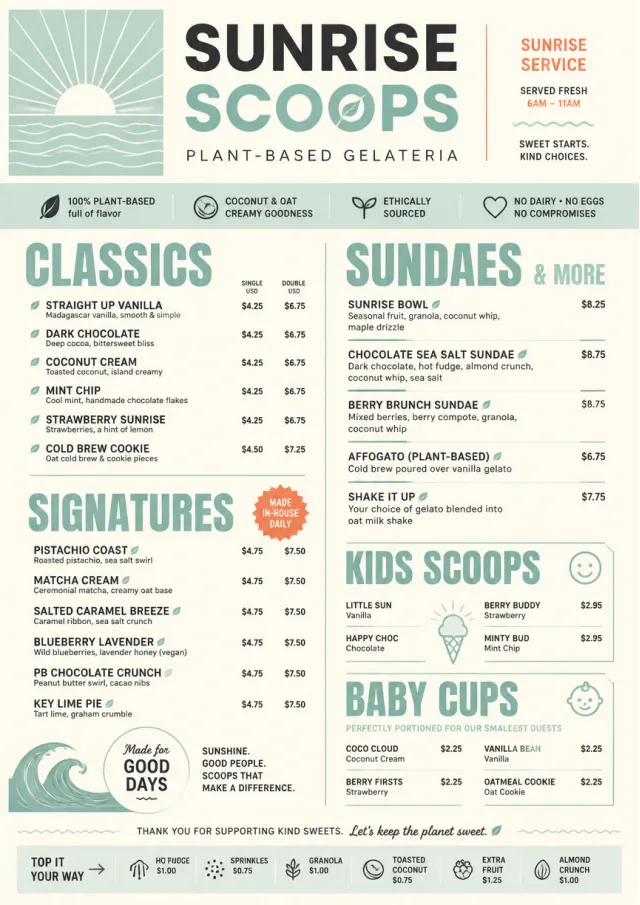 Vegan Sweet Bar ice-cream-menu menu template preview