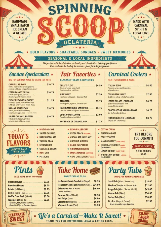 Carnival Treats ice-cream-menu menu template preview