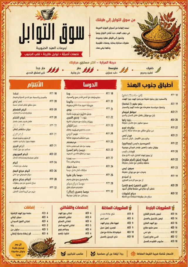 Spice Market Bold indian-menu menu template preview
