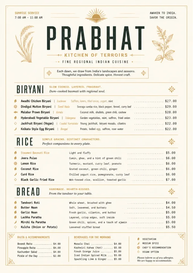 Fine Regional indian-menu menu template preview