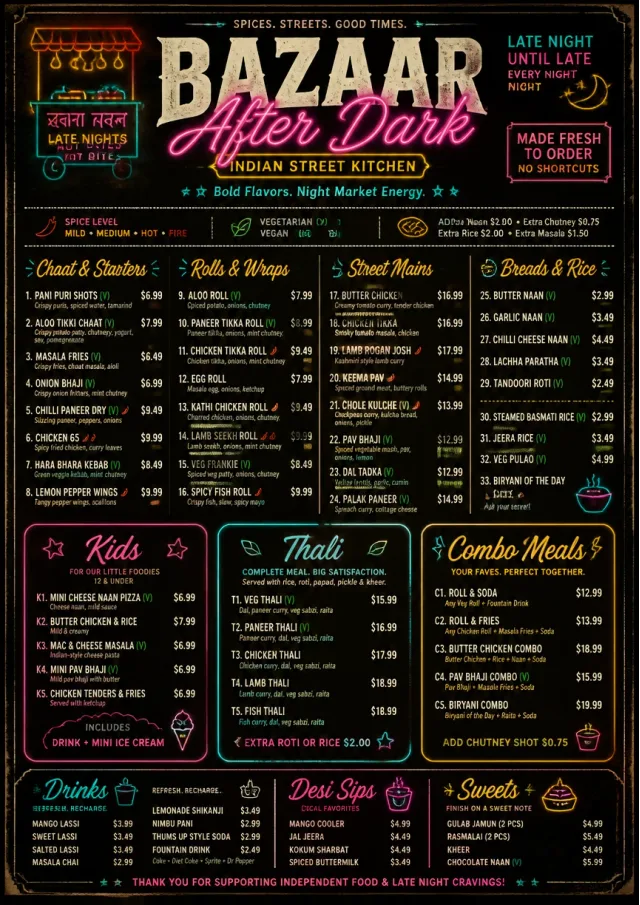 Night Market Neon indian-menu menu template preview