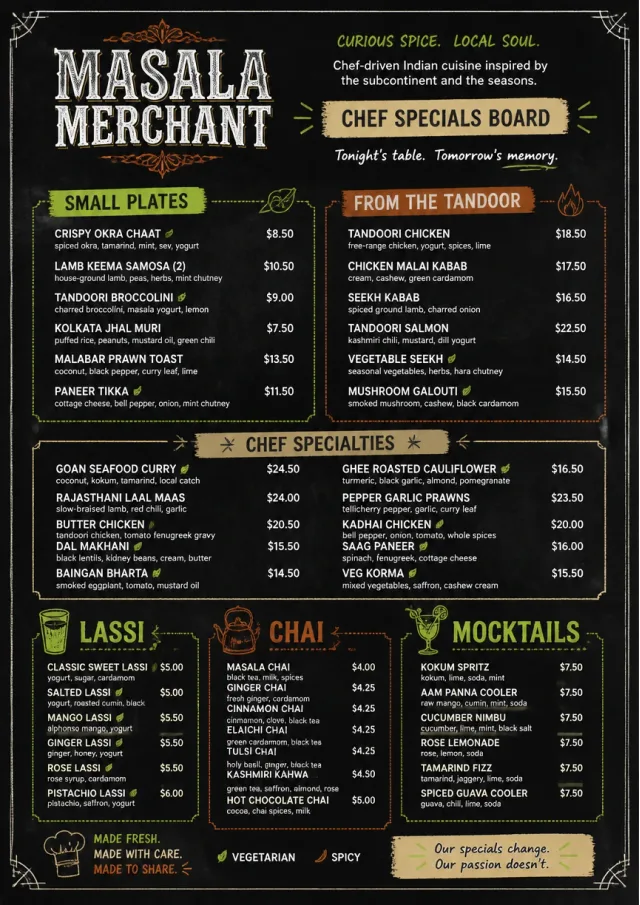 Chef Specials Board indian-menu menu template preview