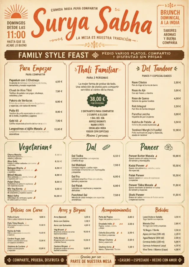 Family Style Feast indian-menu menu template preview