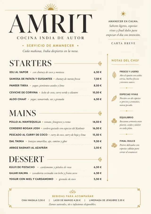 Chef Carte Brève indian-menu menu template preview