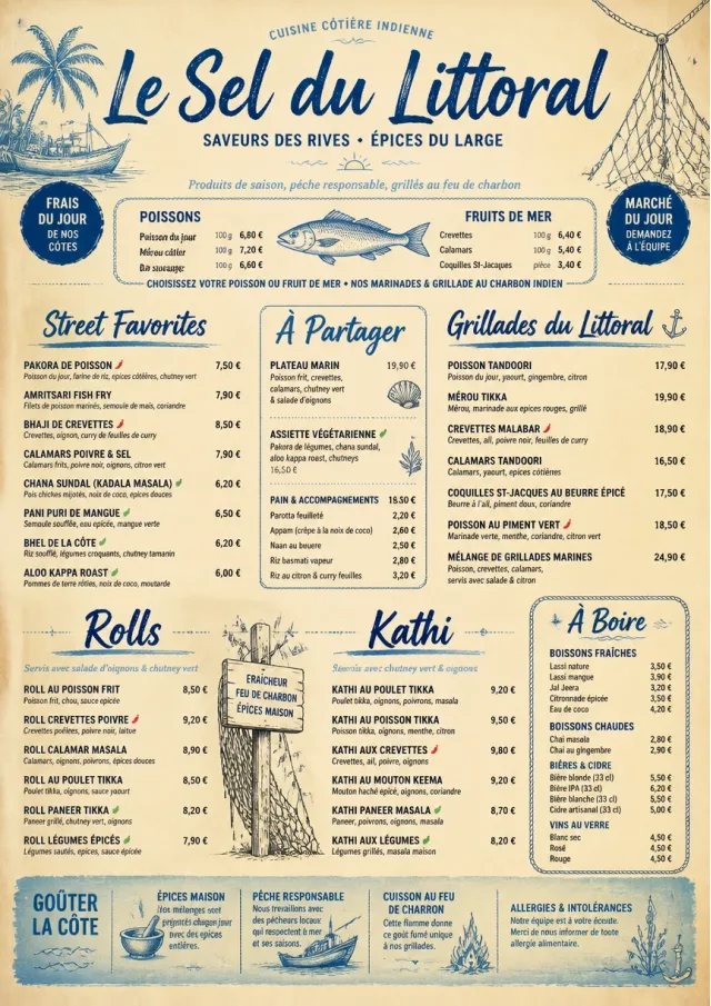 Coastal Regional indian-menu menu template preview