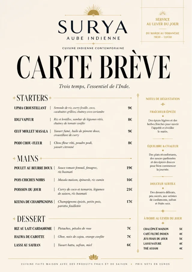Chef Carte Brève indian-menu menu template preview