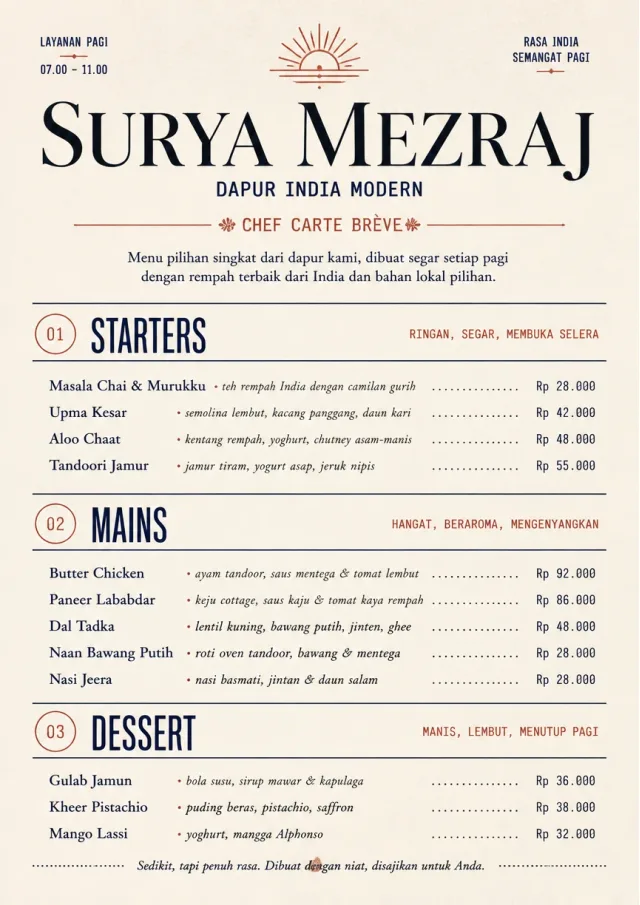 Chef Carte Brève indian-menu menu template preview