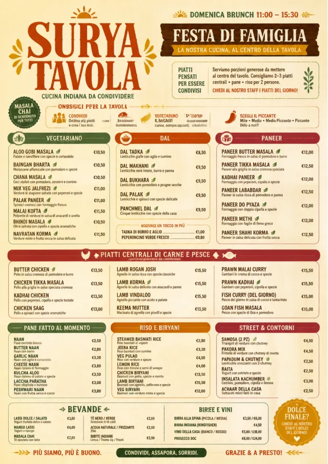 Family Style Feast indian-menu menu template preview