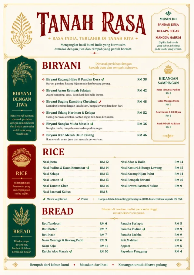 Fine Regional indian-menu menu template preview