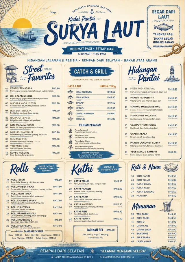 Coastal Regional indian-menu menu template preview