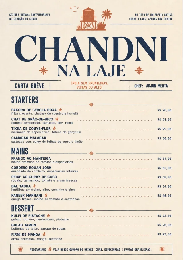 Chef Carte Brève indian-menu menu template preview