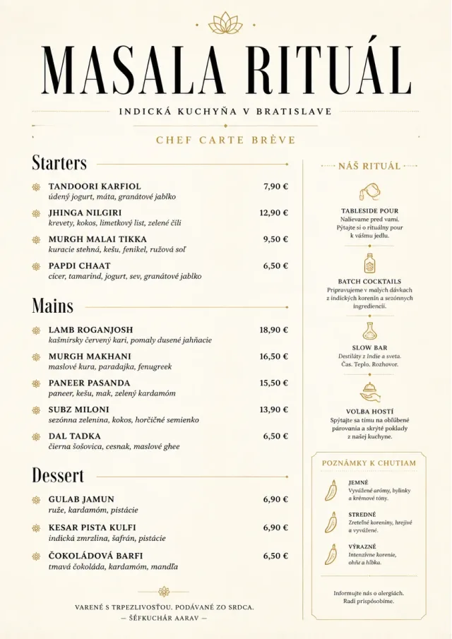 Chef Carte Brève indian-menu menu template preview