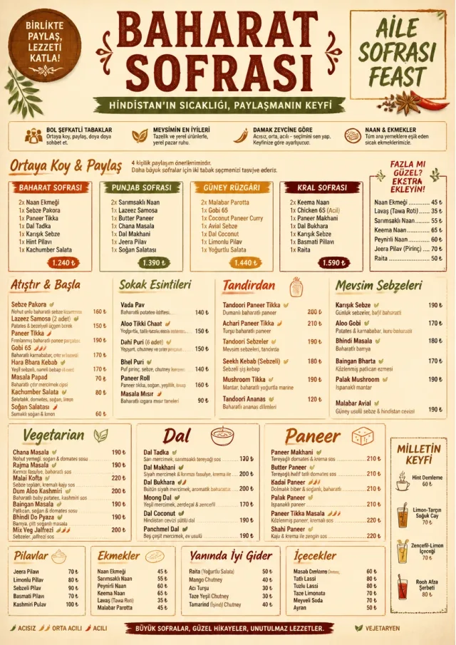 Family Style Feast indian-menu menu template preview