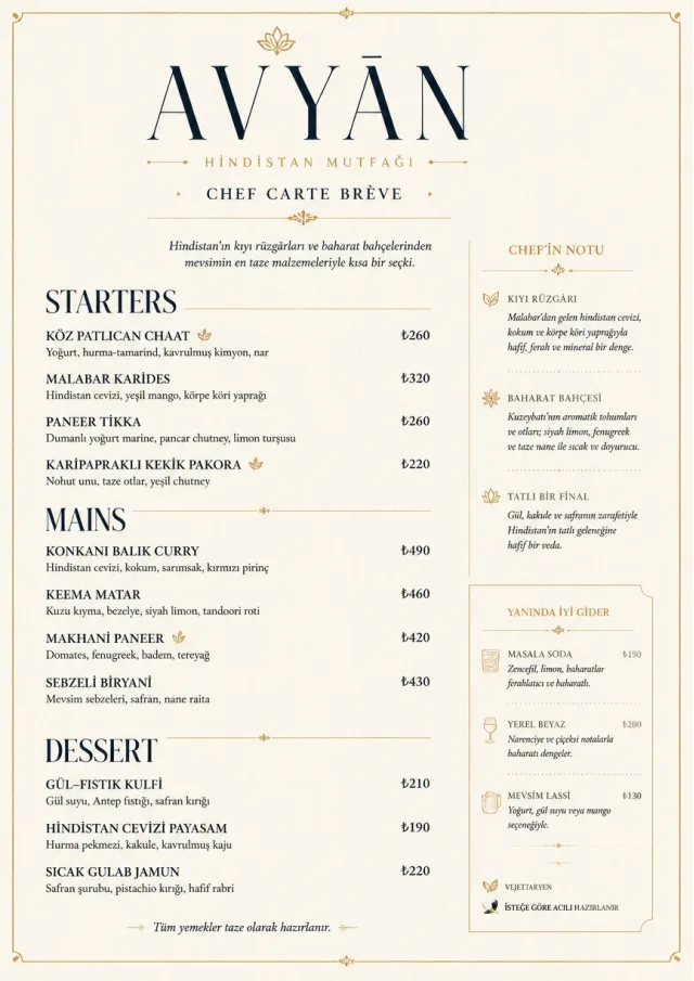 Chef Carte Brève indian-menu menu template preview