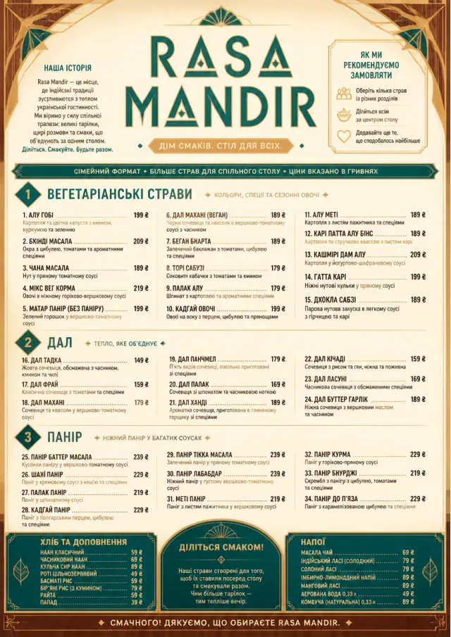 Family Style Feast indian-menu menu template preview