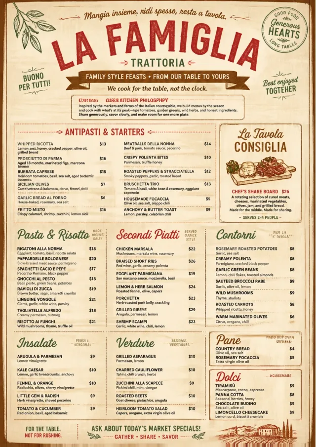 Family Style Feast italian-menu menu template preview