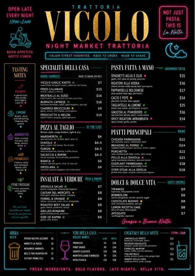 Night Market Neon italian-menu menu template preview