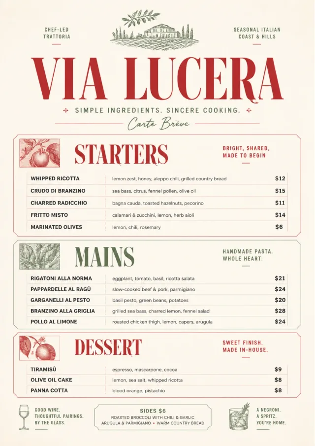 Chef Carte Brève italian-menu menu template preview