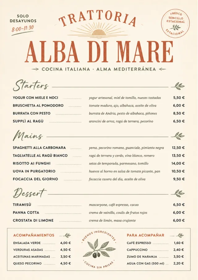 Chef Carte Brève italian-menu menu template preview