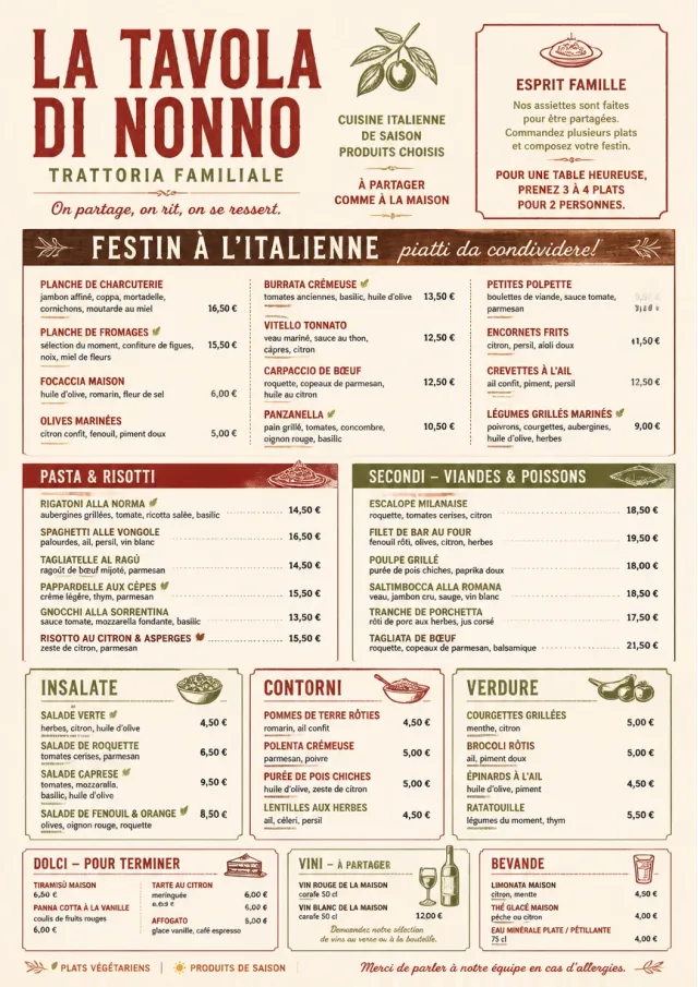 Family Style Feast italian-menu menu template preview
