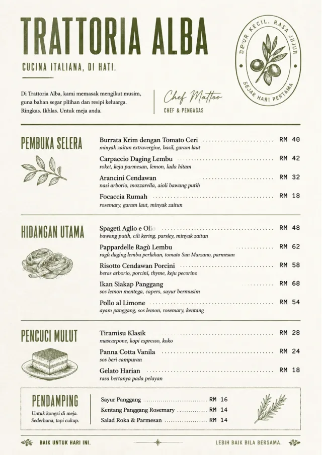Chef Carte Brève italian-menu menu template preview
