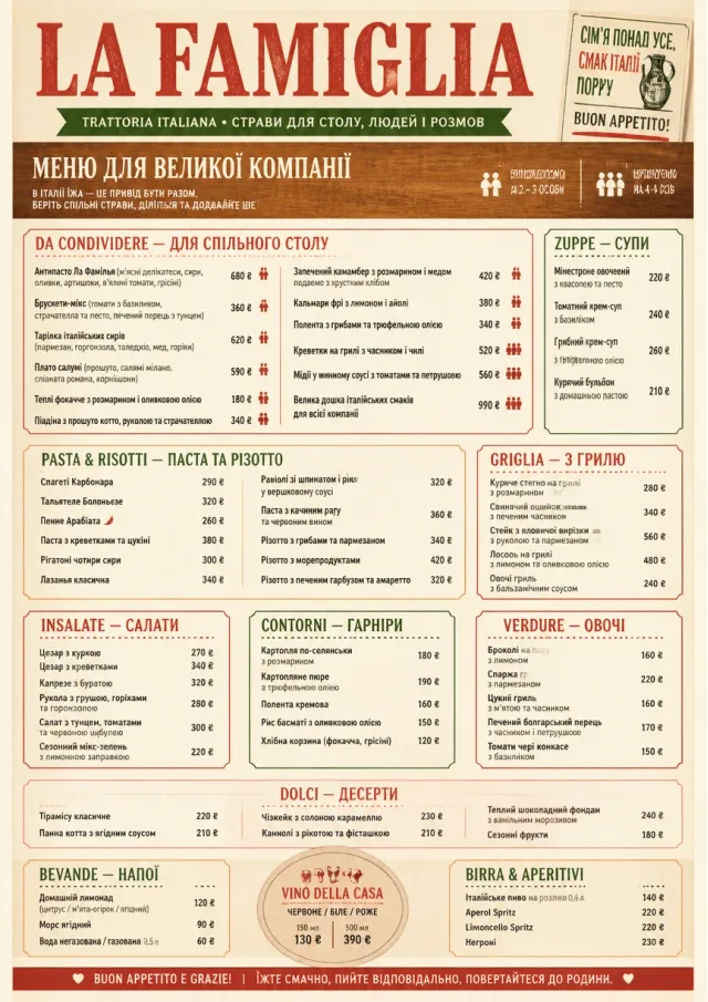 Family Style Feast italian-menu menu template preview