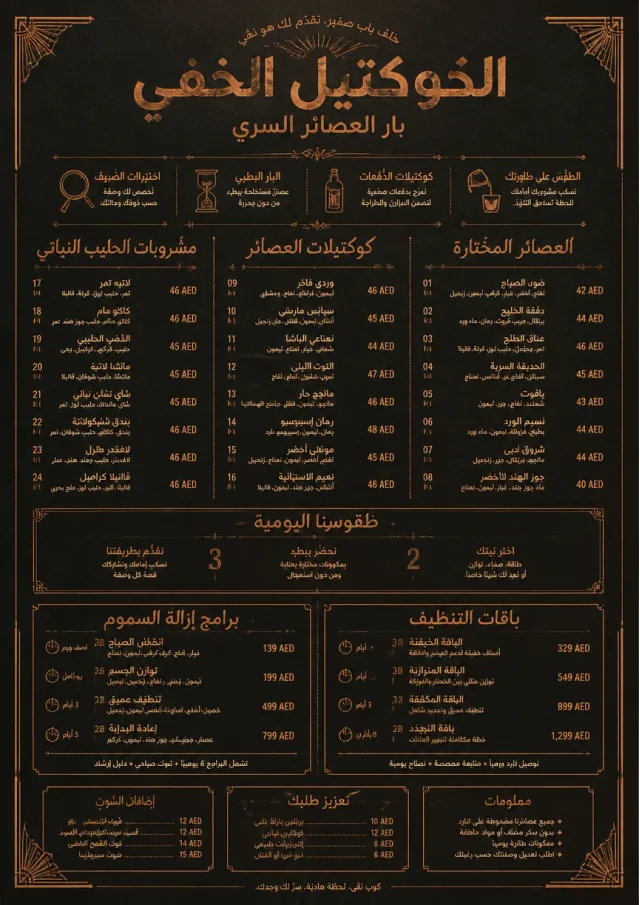 Speakeasy Spirits juice-menu menu template preview