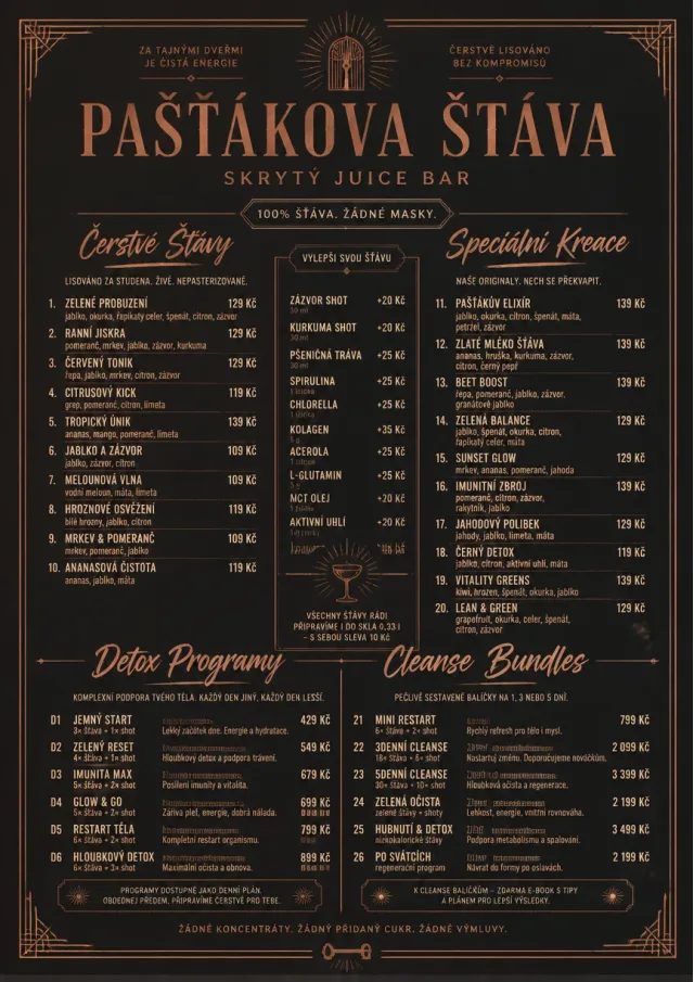 Speakeasy Spirits juice-menu menu template preview