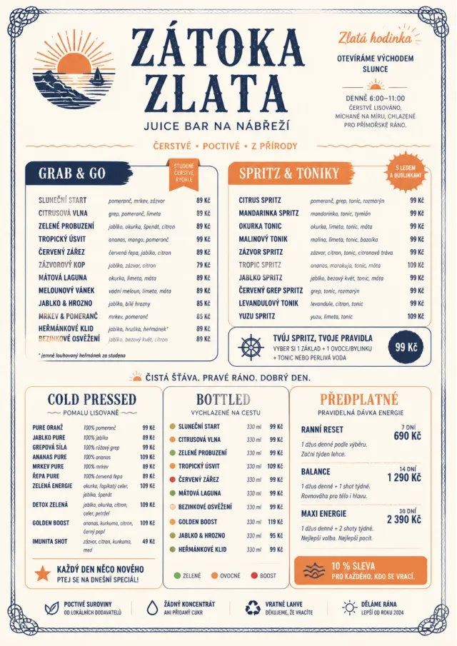 Coastal Sunset juice-menu menu template preview