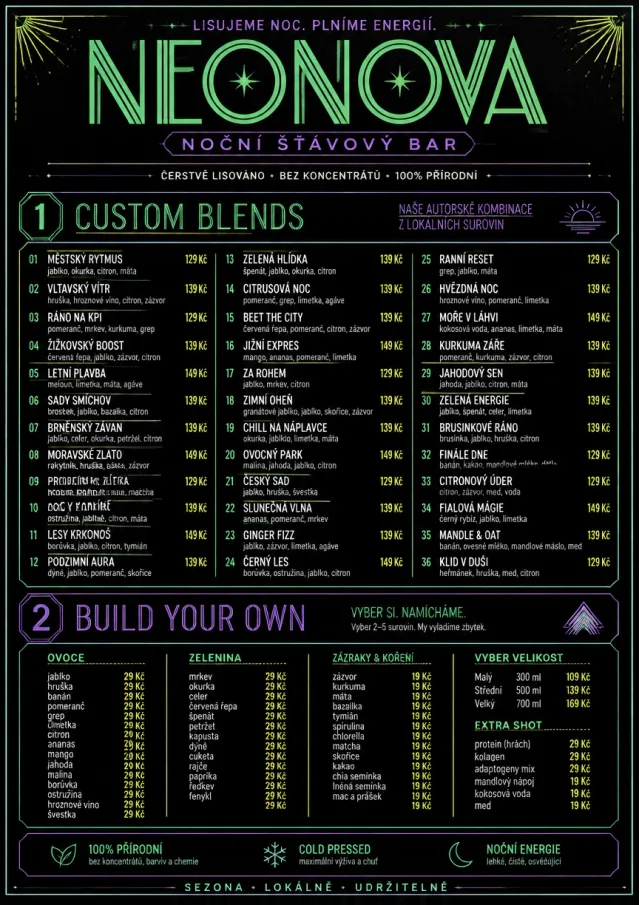 Neon Night Pour juice-menu menu template preview
