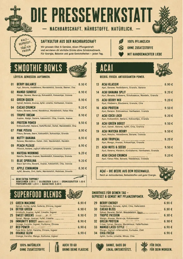 Heritage Taproom juice-menu menu template preview