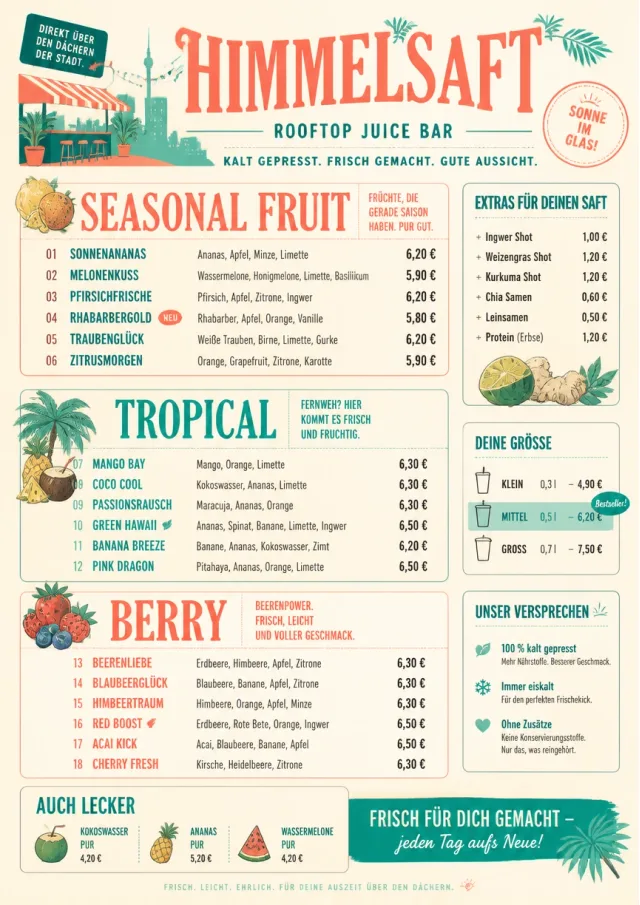 Tropical Refresh juice-menu menu template preview